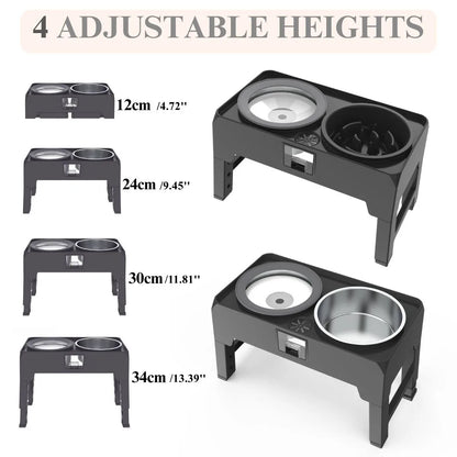 2-in-1 Adjustable Raised Dog Feeder With Double Stainless Steel Bowls For Small Medium & Large Dogs And Cats - Promotes Healthy