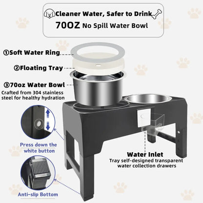 2-in-1 Adjustable Raised Dog Feeder With Double Stainless Steel Bowls For Small Medium & Large Dogs And Cats - Promotes Healthy